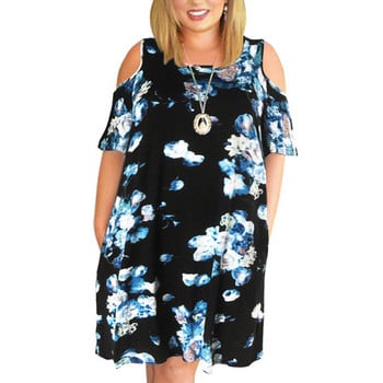 Summer Flower Print Plus Size Φαρδύ φόρεμα Γυναικείο κοντό μανίκι Casual Off Shoulder Oversized Vestidos De Fiesta Chic Robe Femme