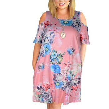 Summer Flower Print Plus Size Φαρδύ φόρεμα Γυναικείο κοντό μανίκι Casual Off Shoulder Oversized Vestidos De Fiesta Chic Robe Femme