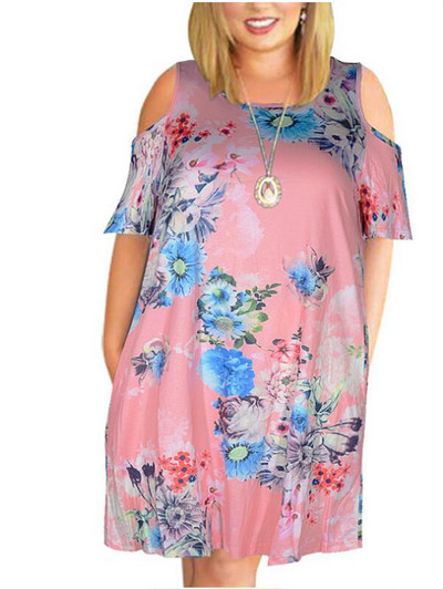 Vasaras ziedu apdruka lielizmēra brīva sieviešu kleita ar īsām piedurknēm ikdienišķa no pleciem lielizmēra Vestidos De Fiesta šiks sieviešu halāts