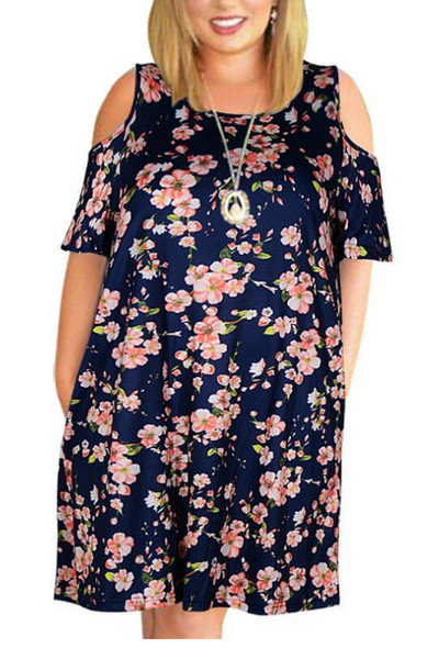 Vasaras ziedu apdruka lielizmēra brīva sieviešu kleita ar īsām piedurknēm ikdienišķa no pleciem lielizmēra Vestidos De Fiesta šiks sieviešu halāts