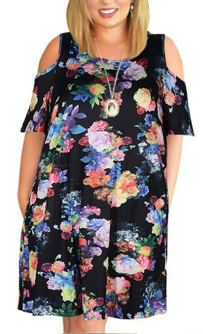 Vasaras ziedu apdruka lielizmēra brīva sieviešu kleita ar īsām piedurknēm ikdienišķa no pleciem lielizmēra Vestidos De Fiesta šiks sieviešu halāts