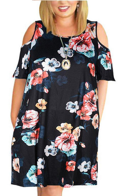 Vasaras ziedu apdruka lielizmēra brīva sieviešu kleita ar īsām piedurknēm ikdienišķa no pleciem lielizmēra Vestidos De Fiesta šiks sieviešu halāts