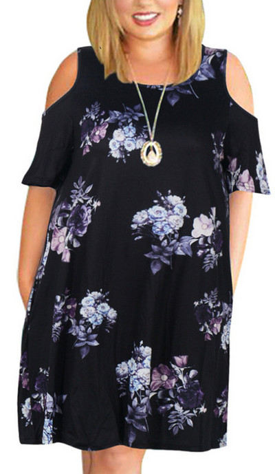 Vasaras ziedu apdruka lielizmēra brīva sieviešu kleita ar īsām piedurknēm ikdienišķa no pleciem lielizmēra Vestidos De Fiesta šiks sieviešu halāts