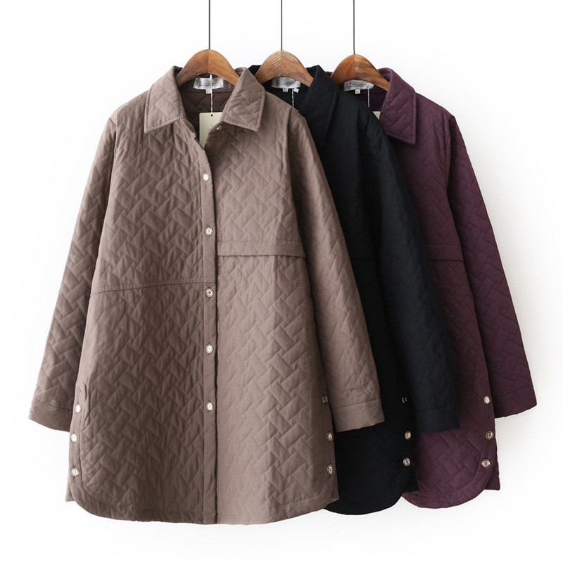 Liela izmēra sieviešu stepēti mēteļi 2020. gada rudenī un ziemā, jauni brīvi vidēja garuma ikdienas jaka, kas uztur siltumu