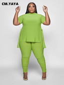 CM.YAYA Liela izmēra treniņš sievietēm, divi 2 daļīgs komplekts, apģērbs, sporta tērps, 2022. gada kaklasaites sānu T-krekls un stulpiņi, bikses, atbilstošs sporta tērps