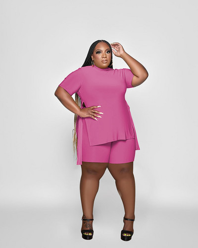 CM.YAYA Liela izmēra treniņš sievietēm, divi 2 daļīgs komplekts, apģērbs, sporta tērps, 2022. gada kaklasaites sānu T-krekls un stulpiņi, bikses, atbilstošs sporta tērps