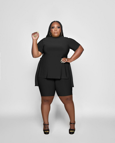 CM.YAYA Liela izmēra treniņš sievietēm, divi 2 daļīgs komplekts, apģērbs, sporta tērps, 2022. gada kaklasaites sānu T-krekls un stulpiņi, bikses, atbilstošs sporta tērps