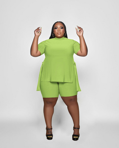 CM.YAYA Liela izmēra treniņš sievietēm, divi 2 daļīgs komplekts, apģērbs, sporta tērps, 2022. gada kaklasaites sānu T-krekls un stulpiņi, bikses, atbilstošs sporta tērps