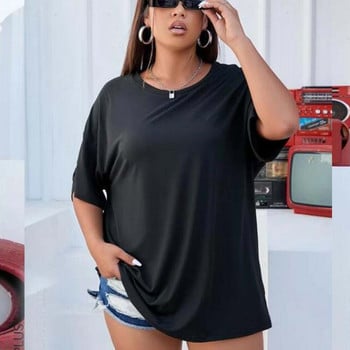 Μπλουζάκια DAYIFUN Solid Plus Size Γυναικεία καλοκαιρινά βαμβακερά μπλουζάκια κοντομάνικα μπλουζάκια με λαιμόκοψη σε O-λαιμόκοψη Μπλούζες Γυναικεία υπερμεγέθη L-5XL Casual T-shirt