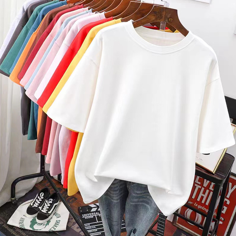 DAYIFUN Solid Liela izmēra T-krekli Sieviešu vasaras kokvilnas T-krekli ar īsām piedurknēm O veida kakla izgriezumu Topi Sieviešu lielizmēra L-5XL ikdienas T krekls