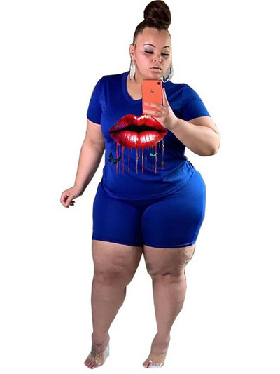 Wmstar lielizmēra divdaļīgie komplekti sievietēm jauni pieskaņoti komplekti lūpu apdrukai Top šorti sporta tērps ikdienas vasaras vairumtirdzniecība dropshipping