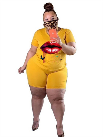 Wmstar lielizmēra divdaļīgie komplekti sievietēm jauni pieskaņoti komplekti lūpu apdrukai Top šorti sporta tērps ikdienas vasaras vairumtirdzniecība dropshipping