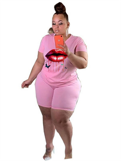 Wmstar lielizmēra divdaļīgie komplekti sievietēm jauni pieskaņoti komplekti lūpu apdrukai Top šorti sporta tērps ikdienas vasaras vairumtirdzniecība dropshipping