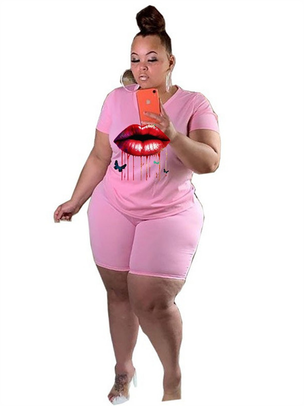 Wmstar lielizmēra divdaļīgie komplekti sievietēm jauni pieskaņoti komplekti lūpu apdrukai Top šorti sporta tērps ikdienas vasaras vairumtirdzniecība dropshipping