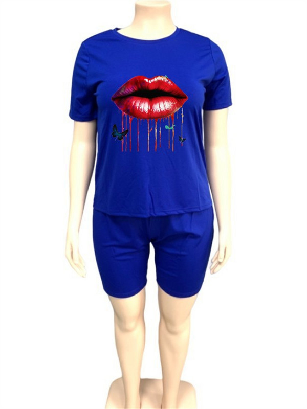 Wmstar lielizmēra divdaļīgie komplekti sievietēm jauni pieskaņoti komplekti lūpu apdrukai Top šorti sporta tērps ikdienas vasaras vairumtirdzniecība dropshipping
