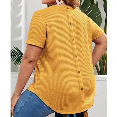 Pavasaris Vasara Jauna Atpakaļ Poga Ikdienas T-krekls Ielu apģērbs vienkrāsains sloksne ar īsām piedurknēm, džemperis Liela izmēra sieviešu topi