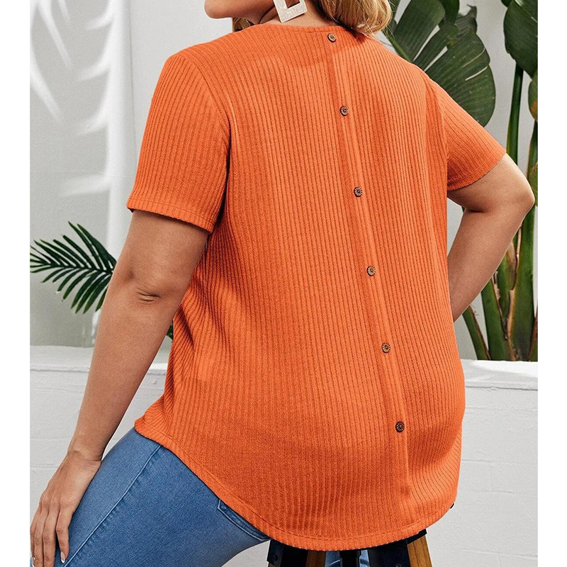 Pavasaris Vasara Jauna Atpakaļ Poga Ikdienas T-krekls Ielu apģērbs vienkrāsains sloksne ar īsām piedurknēm, džemperis Liela izmēra sieviešu topi