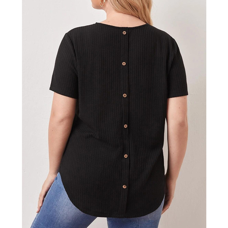 Pavasaris Vasara Jauna Atpakaļ Poga Ikdienas T-krekls Ielu apģērbs vienkrāsains sloksne ar īsām piedurknēm, džemperis Liela izmēra sieviešu topi