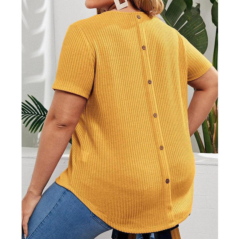 Pavasaris Vasara Jauna Atpakaļ Poga Ikdienas T-krekls Ielu apģērbs vienkrāsains sloksne ar īsām piedurknēm, džemperis Liela izmēra sieviešu topi