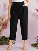 Pantaloni eleganti de vară, mărimi mari, până la gleznă, talie, negri, drepți, pantaloni croiți de dimensiuni mari, pantaloni 5XL 6XL 7XL