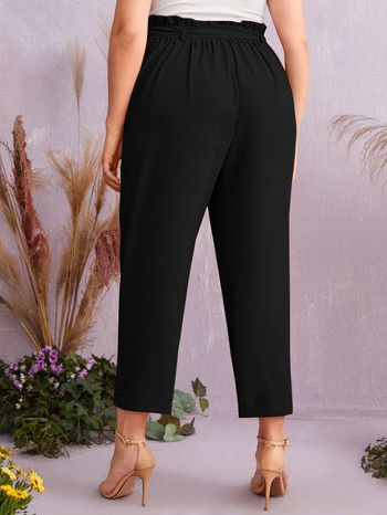 Plus Size κομψό καλοκαιρινό παντελόνι μέχρι τον αστράγαλο Χαρτόσακο μέση Μαύρο ίσιο παντελόνι μεγάλο μέγεθος προσαρμοσμένο παντελόνι Παντελόνι 5XL 6XL 7XL