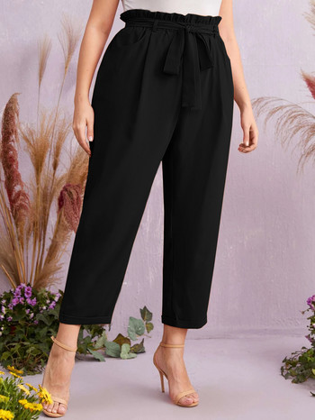 Plus Size κομψό καλοκαιρινό παντελόνι μέχρι τον αστράγαλο Χαρτόσακο μέση Μαύρο ίσιο παντελόνι μεγάλο μέγεθος προσαρμοσμένο παντελόνι Παντελόνι 5XL 6XL 7XL