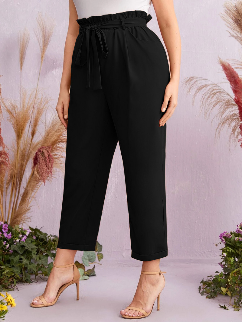 Pantaloni eleganti de vară, mărimi mari, până la gleznă, talie, negri, drepți, pantaloni croiți de dimensiuni mari, pantaloni 5XL 6XL 7XL