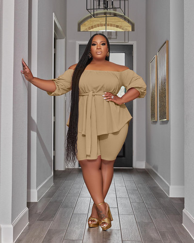 CM.YAYA liela izmēra sieviešu komplekts pleciem ar vērtnēm Blūzes un šortu uzvalks 2023. gada INS vasaras divu 2 daļīgu komplektu tērpi treniņtērps