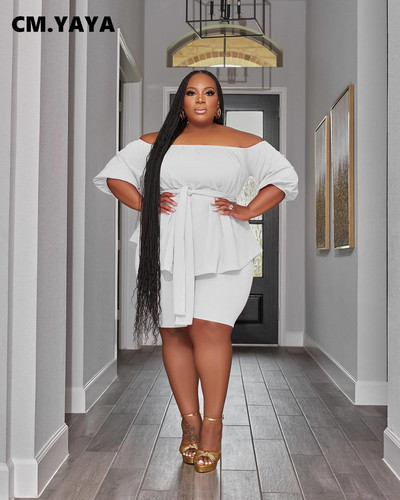 CM.YAYA liela izmēra sieviešu komplekts pleciem ar vērtnēm Blūzes un šortu uzvalks 2023. gada INS vasaras divu 2 daļīgu komplektu tērpi treniņtērps