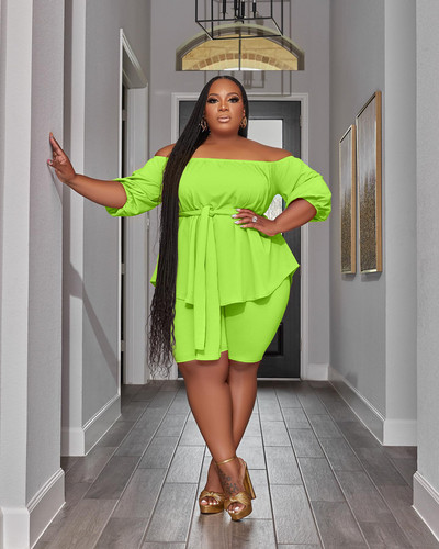 CM.YAYA liela izmēra sieviešu komplekts pleciem ar vērtnēm Blūzes un šortu uzvalks 2023. gada INS vasaras divu 2 daļīgu komplektu tērpi treniņtērps