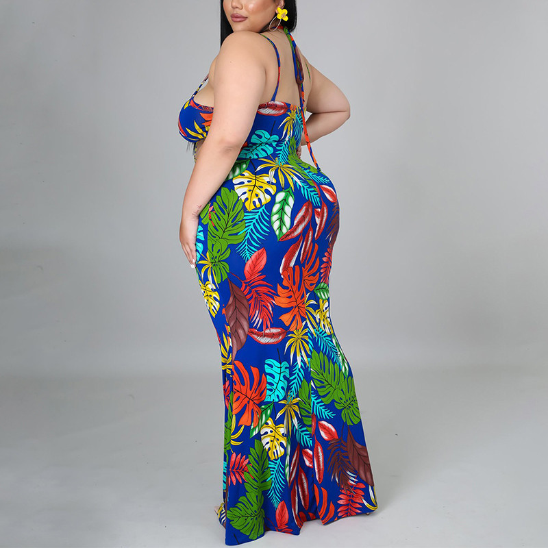 Vasaras lielizmēra eleganti modes apdrukas bikšturi, sieviešu kleita bez muguras