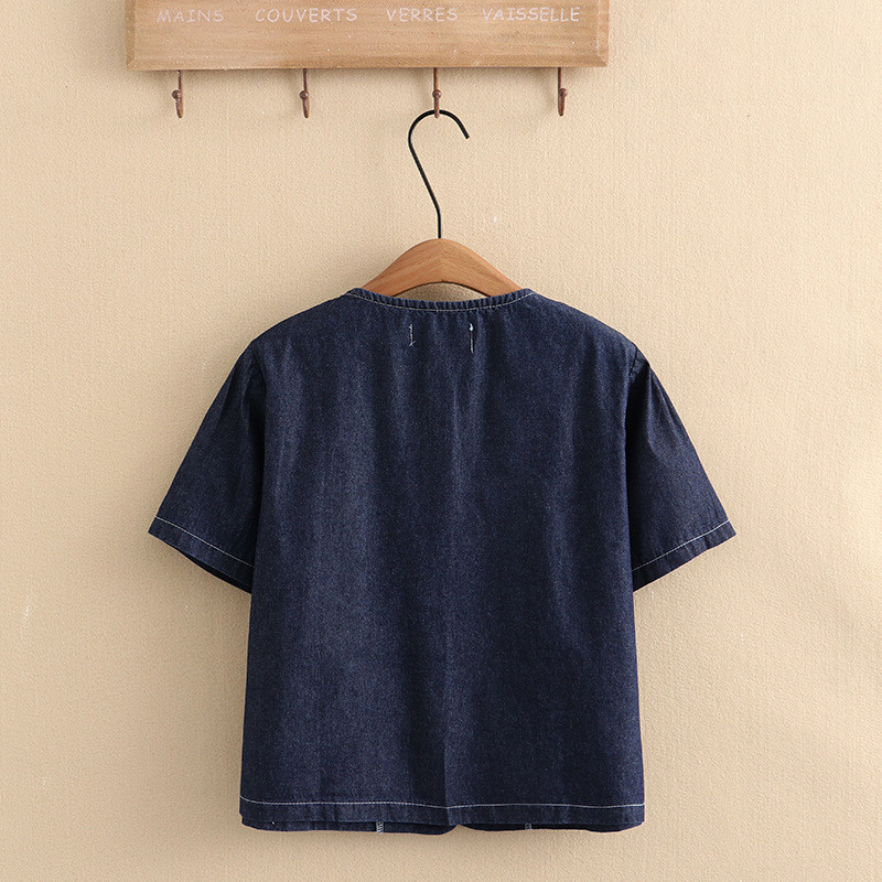 Liela izmēra džinsa jaka sievietēm 2023. gada pavasara vasaras mežģīņu apkakle, kārta, piedurkne, brīvs virsdrēbes, liela izmēra, izliektas drēbes S6-5637