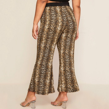Μεγάλο μέγεθος Leopard Print Καλοκαιρινό κομψό παντελόνι με φαρδύ πόδι Γυναικείο παντελόνι ελαστικό στη μέση Flare μέχρι τον αστράγαλο Παντελόνι μεγάλου μεγέθους Casual