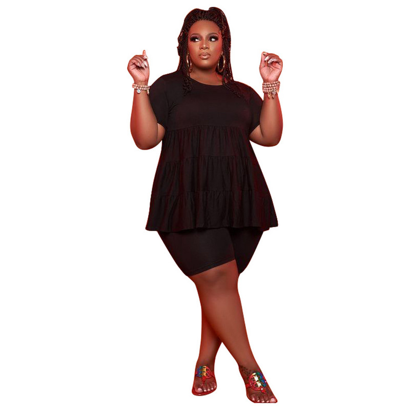 5XL lielizmēra divdaļīgs komplekts vairumtirdzniecības šortu komplekti modes vienkrāsaini, brīvi apgriezti augšas legingi, salds ikdienas pieskaņots komplekts