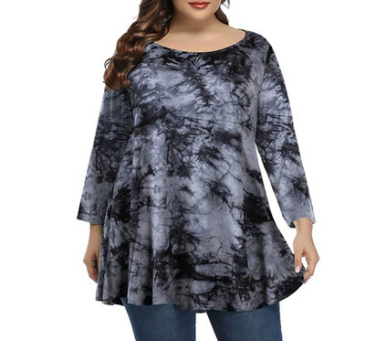 Liela izmēra T-krekls Sieviešu pavasara rudens ar garām piedurknēm ar leoparda rakstu vintage blūze, gara, brīva, liela izmēra sieviešu topi, sieviešu apģērbi