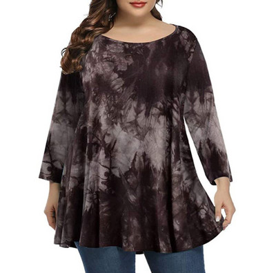 Liela izmēra T-krekls Sieviešu pavasara rudens ar garām piedurknēm ar leoparda rakstu vintage blūze, gara, brīva, liela izmēra sieviešu topi, sieviešu apģērbi