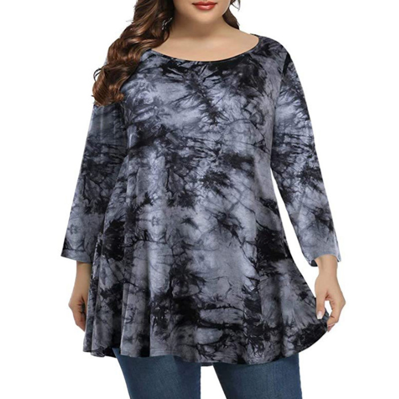 Liela izmēra T-krekls Sieviešu pavasara rudens ar garām piedurknēm ar leoparda rakstu vintage blūze, gara, brīva, liela izmēra sieviešu topi, sieviešu apģērbi