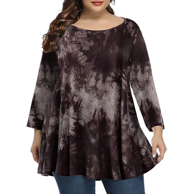 Liela izmēra T-krekls Sieviešu pavasara rudens ar garām piedurknēm ar leoparda rakstu vintage blūze, gara, brīva, liela izmēra sieviešu topi, sieviešu apģērbi