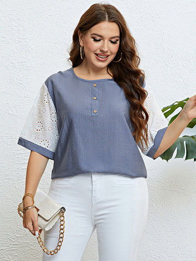 Γυναικείο μπλουζάκι GIBSIE Plus με κουμπιά μπροστά με λαιμόκοψη Καλοκαίρι 2023 Νέα αντίθεση Μισό μανίκι Χαλαρά Casual όλα ταιριάζουν Γυναικεία μπλουζάκια