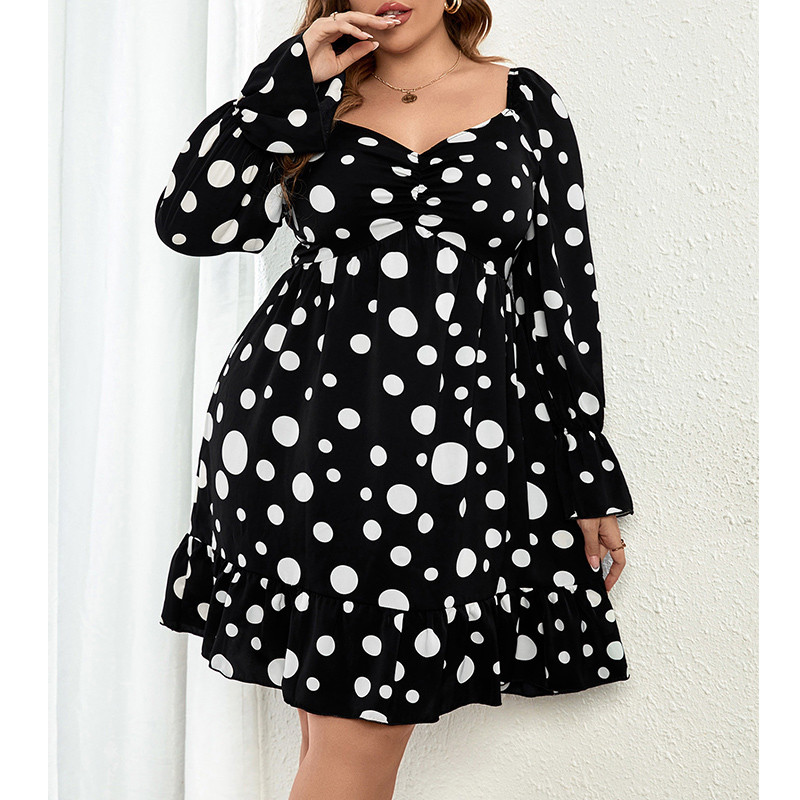 2022. gada rudens ziemas punktveida lielizmēra modes temperamenta kleita sievietēm ar garām piedurknēm, cienīga kvadrātveida apkakle Vestidos De Fiesta