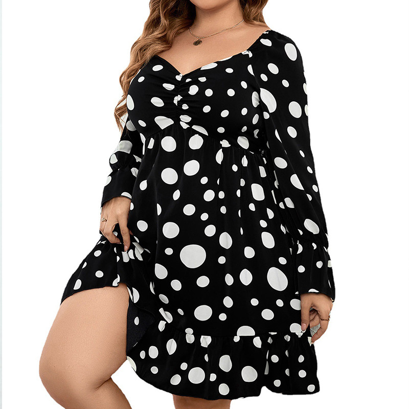 2022. gada rudens ziemas punktveida lielizmēra modes temperamenta kleita sievietēm ar garām piedurknēm, cienīga kvadrātveida apkakle Vestidos De Fiesta