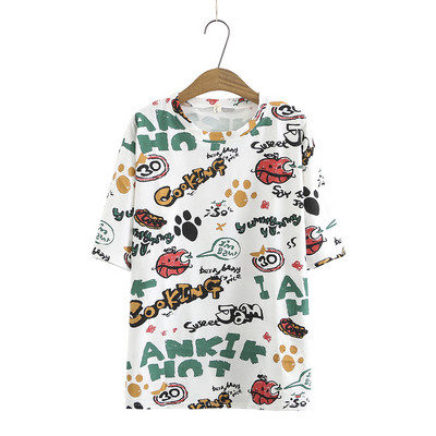 Vasaras T-krekli Sieviešu Apģērbi T-krekli 2021 Ikdienišķa Liela izmēra Topi Īsām piedurknēm Mazgāts Kokvilnas Apdruka Camiseta Mujer K72-1099