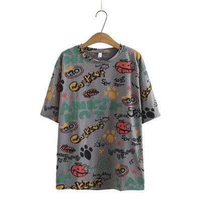 Vasaras T-krekli Sieviešu Apģērbi T-krekli 2021 Ikdienišķa Liela izmēra Topi Īsām piedurknēm Mazgāts Kokvilnas Apdruka Camiseta Mujer K72-1099