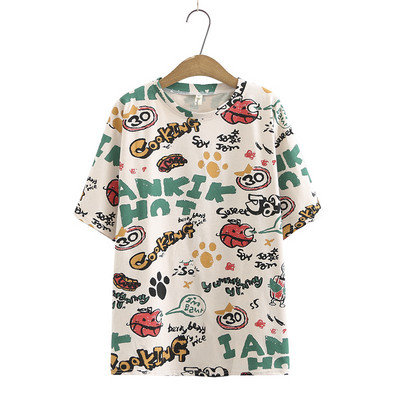 Vasaras T-krekli Sieviešu Apģērbi T-krekli 2021 Ikdienišķa Liela izmēra Topi Īsām piedurknēm Mazgāts Kokvilnas Apdruka Camiseta Mujer K72-1099