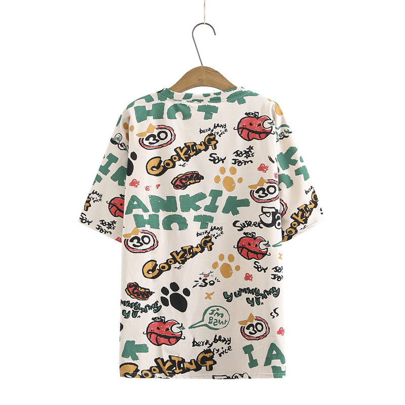 Vasaras T-krekli Sieviešu Apģērbi T-krekli 2021 Ikdienišķa Liela izmēra Topi Īsām piedurknēm Mazgāts Kokvilnas Apdruka Camiseta Mujer K72-1099