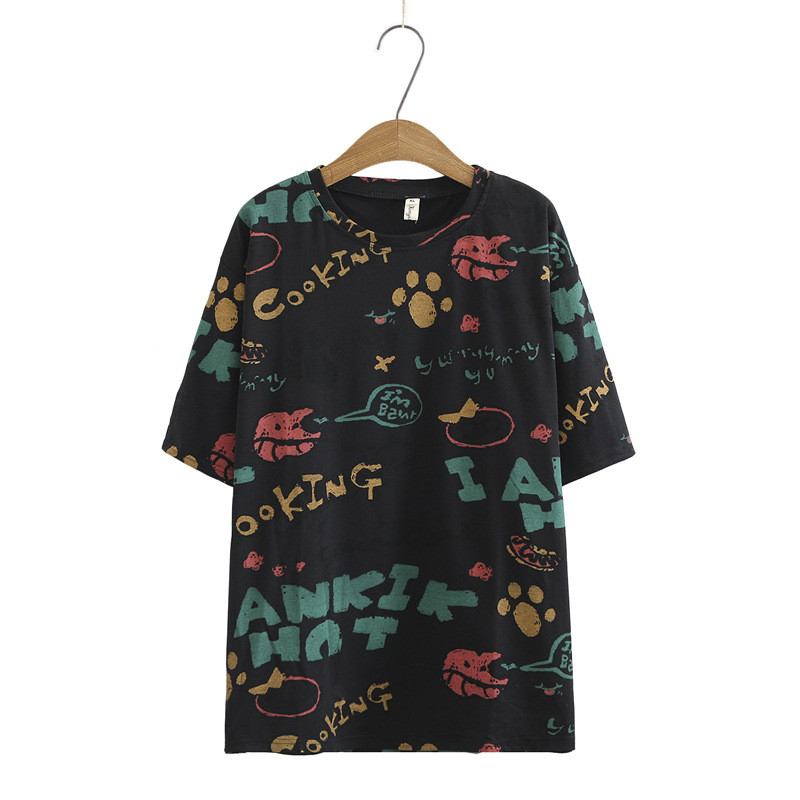 Vasaras T-krekli Sieviešu Apģērbi T-krekli 2021 Ikdienišķa Liela izmēra Topi Īsām piedurknēm Mazgāts Kokvilnas Apdruka Camiseta Mujer K72-1099