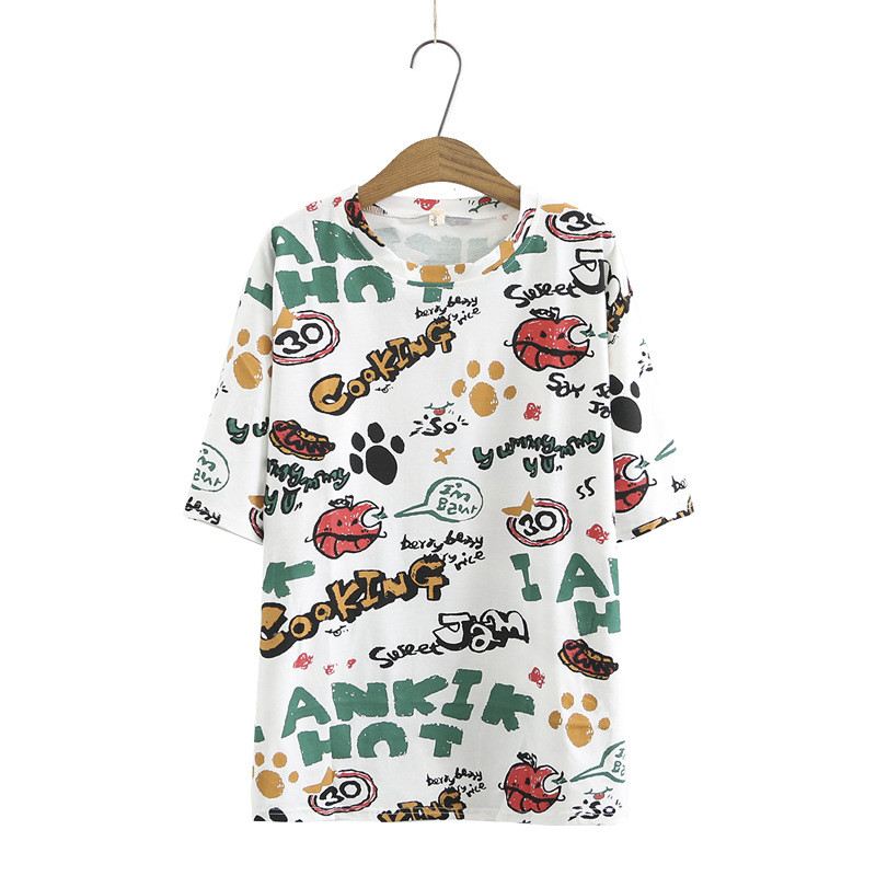 Vasaras T-krekli Sieviešu Apģērbi T-krekli 2021 Ikdienišķa Liela izmēra Topi Īsām piedurknēm Mazgāts Kokvilnas Apdruka Camiseta Mujer K72-1099