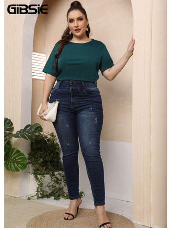 Γυναικεία μπλουζάκια GIBSIE Plus Size Solid Cut Out πίσω Γυναικεία κοντομάνικα 2022 καλοκαιρινά μπλουζάκια με βασικά μπλουζάκια Γυναικεία κορεάτικα μπλουζάκια