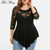 Plus Size 5XL Floral δαντέλα Hollow Out Sexy Tunic Μπλούζα Γυναικεία Ρούχα Καλοκαιρινά μπλουζάκια μεγάλου μεγέθους Γυναικεία βολάν ακανόνιστη μπλούζα