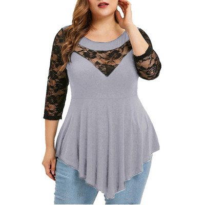 Plus Size 5XL Floral δαντέλα Hollow Out Sexy Tunic Μπλούζα Γυναικεία Ρούχα Καλοκαιρινά μπλουζάκια μεγάλου μεγέθους Γυναικεία βολάν ακανόνιστη μπλούζα